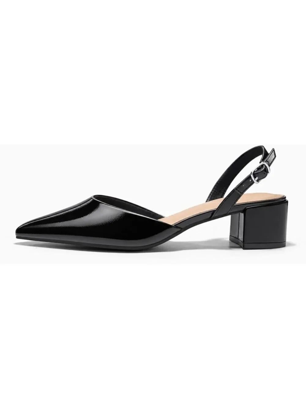 Women's Cool Black Low Chunky Heels Slingback Closed Pointed Toe Pumps Shoes